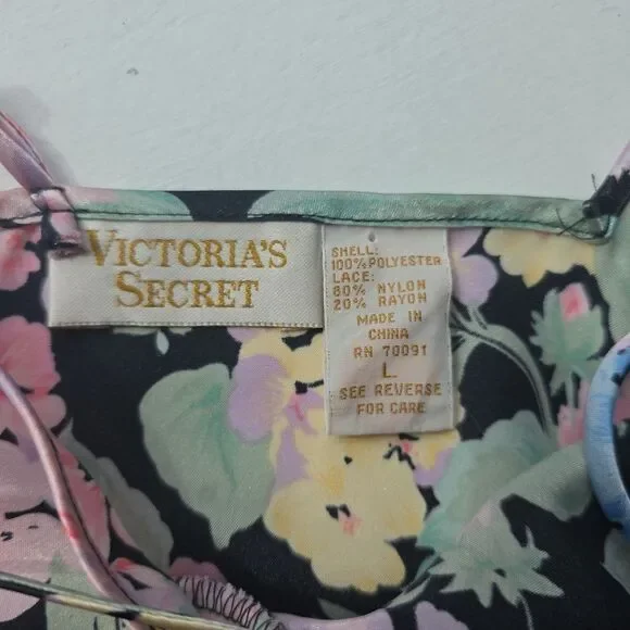 Vintage Gold Label Victoria’s Secret Floral Slip Camisole Lace Trim Lingerie L - Picture 3 of 7